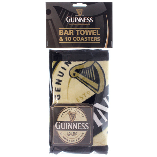 Guinness Label Bar Towel & Coaster set.