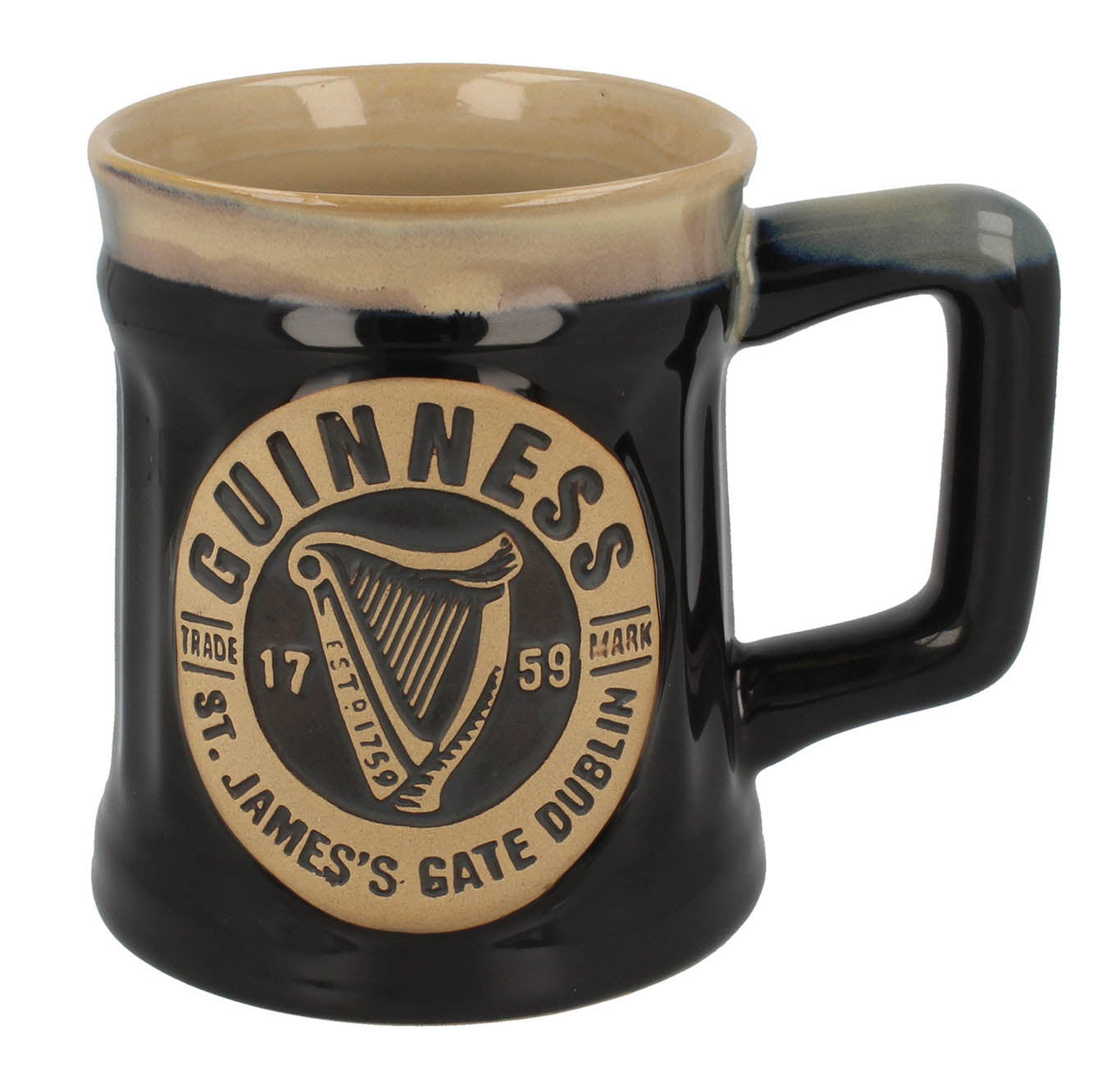 A scratch resistant Pottery Mug - Bottletop with a harp design, providing thermal resistance- Guinness UK.