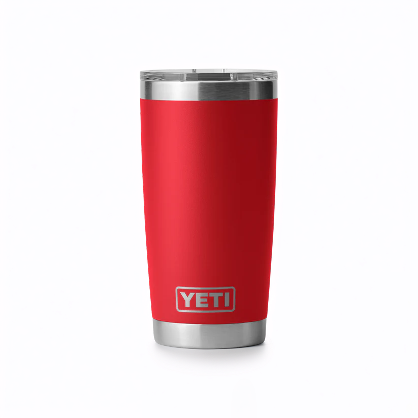 The Guinness Six Nations - Yeti 20oz Tumbler in red from Guinness Webstore UK, featuring a stainless steel rim and base, stands upright on a white background—perfect for enjoying the rugby tournament.