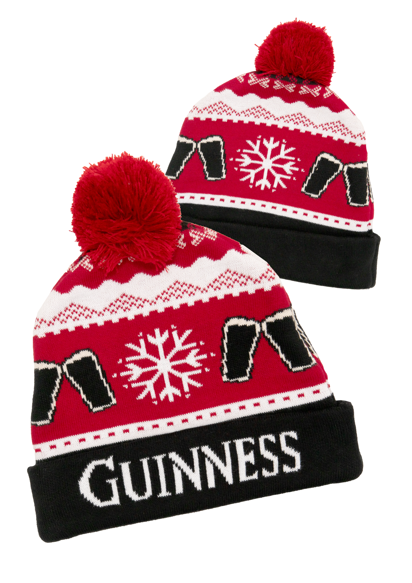 Two Official Guinness Christmas beanies with the word Guinness on them.