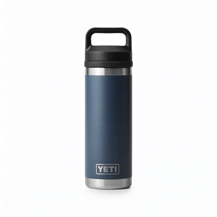 The Guinness Six Nations Yeti 18oz Chug Bottle in navy, by Guinness Webstore UK, features a stainless steel insulated design and black handle lid—ideal for rugby fans, shown upright on a plain white background.