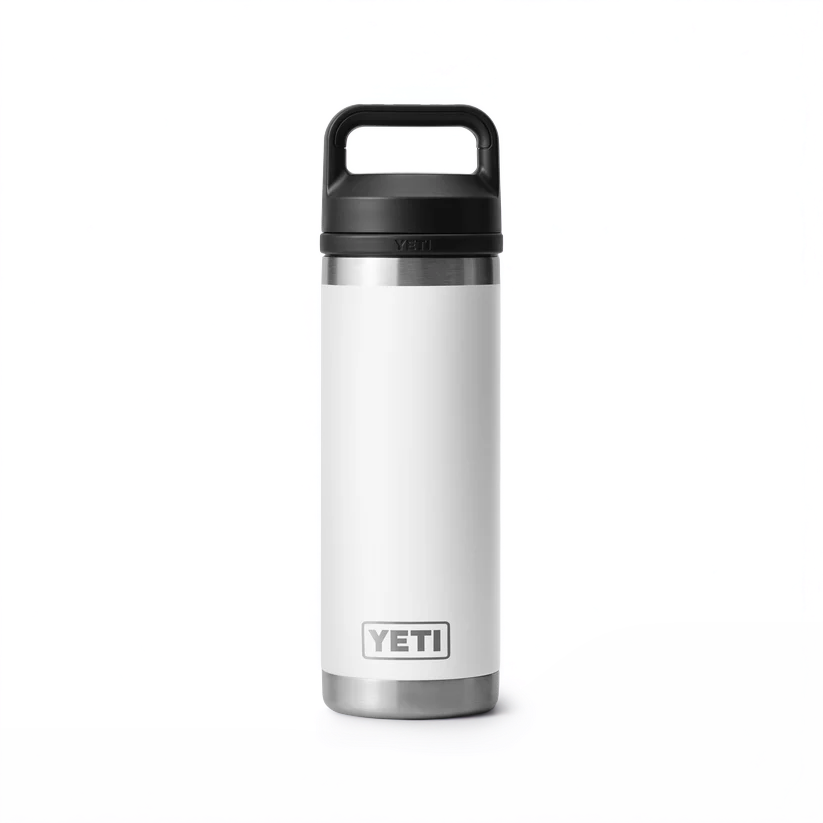 The Guinness Six Nations - Yeti 18oz Chug Bottle in white from Guinness Webstore UK features double-wall vacuum insulation and a black lid with handle, shown upright against a white background.