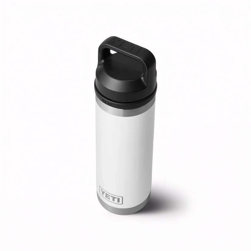 The Guinness Six Nations Yeti 18oz Chug Bottle in white by Guinness Webstore UK features double-wall vacuum insulation and a black screw-on lid with handle, shown upright on a plain white background.