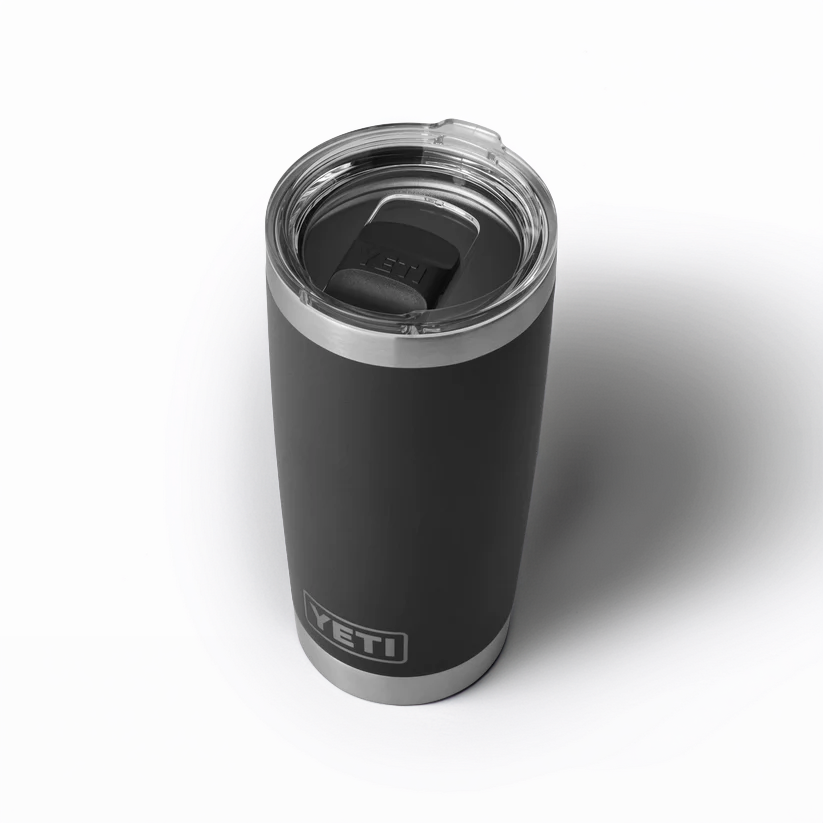 The Guinness Six Nations - Yeti 20oz Tumbler BLACK from Guinness Webstore UK features a clear lid with sliding closure, perfect for rugby fans to enjoy drinks, and is pictured on a white background.