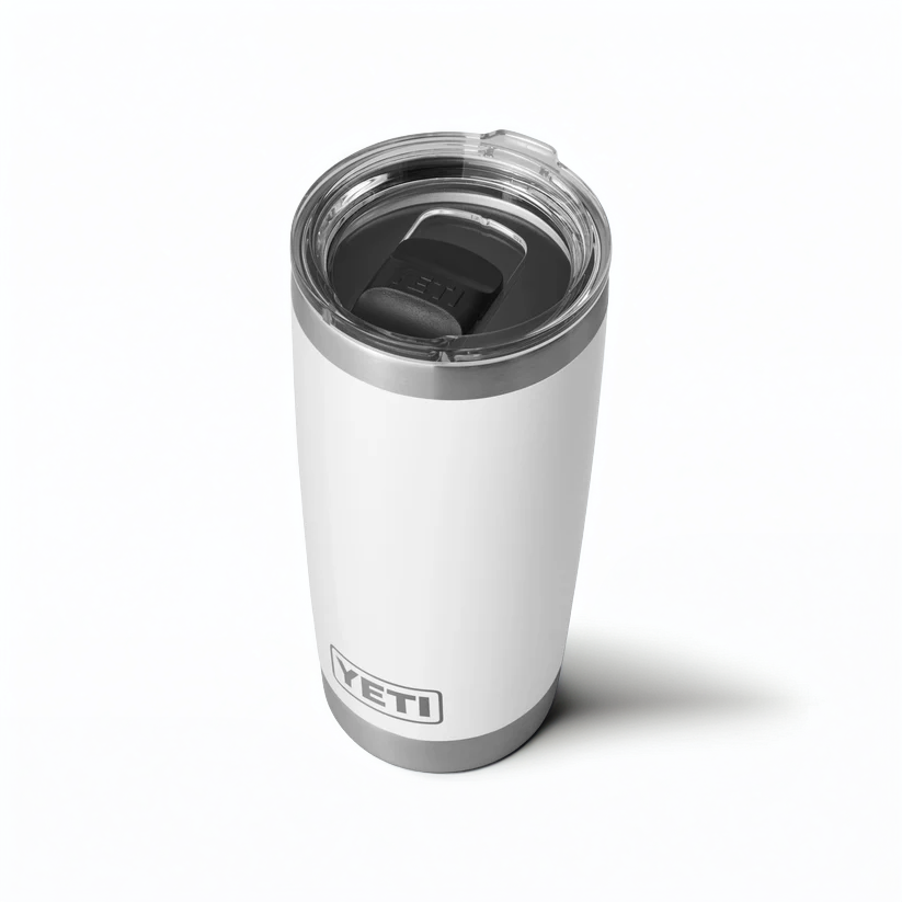 A Guinness Six Nations - Yeti 20oz Tumbler in white with a clear plastic lid and black slider from Guinness Webstore UK, standing upright on a plain white background.