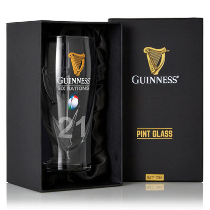 A Guinness Six Nations Pint Glass in a box from Guinness UK.