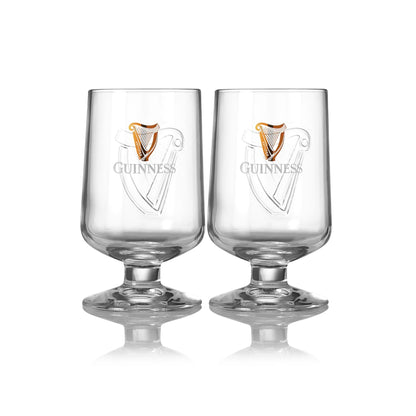 Two Guinness Embossed Stem Glasses 420ml - 2 Pack on a white background, one of which is embossed. Brand: Guinness UK