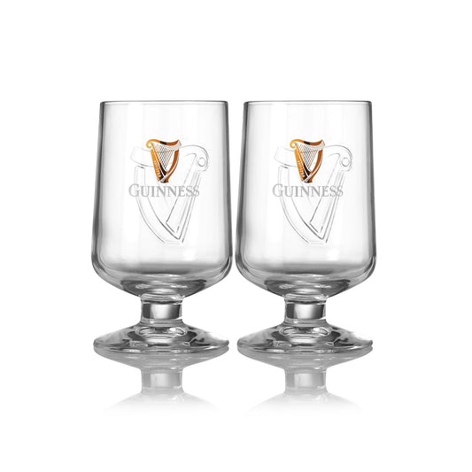 Two Guinness Embossed Stem Glasses 420ml - 2 Pack on a white background, one of which is embossed. Brand: Guinness UK