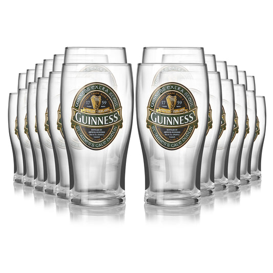Eight Guinness Ireland Collection Pint Glasses - 24 Pack featuring the Guinness Ireland Collection Glass on a white background, manufactured by Guinness UK.