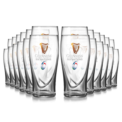Eight Guinness Six Nations Pint Glasses - 24 Pack featuring the Six Nations logo on a white background. (Brand: Guinness UK)