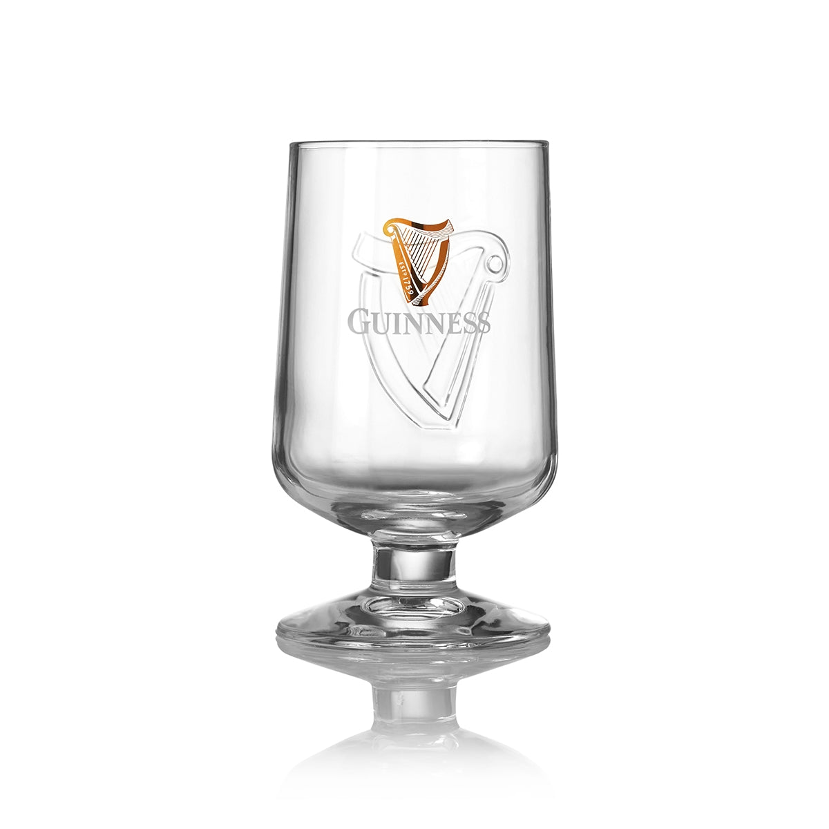An embossed Guinness Embossed Stem Glass 420ml - 2 Pack on a white background.