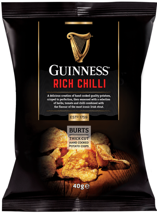 Guinness UK rich chilli crisps.