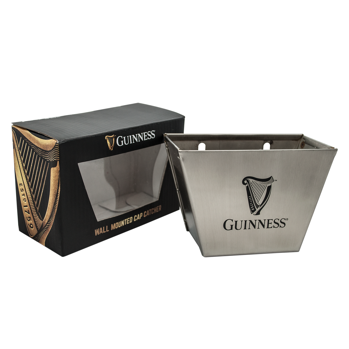 This Guinness Cap Catcher - Signature Boxed comes in a beautifully packaged box, complete with an engraved harp design. Perfect for displaying in your home bar or using as a bottle cap catcher during gatherings with friends.