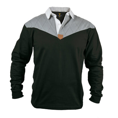 A Guinness Heritage Charcoal Grey and Black Long Sleeve Rugby Jersey, made from 100% cotton fabric, by Guinness UK.