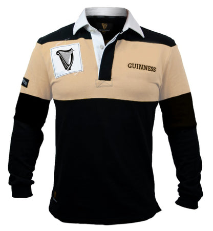 Guinness Traditional Rugby Jersey with Cream panel and Harp logo patch featuring the iconic Guinness harp logo patch.