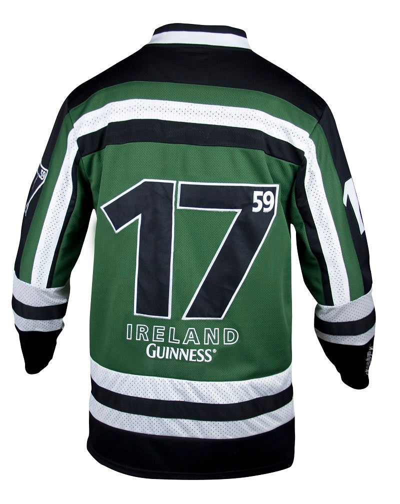 A green and black Guinness UK hockey jersey made of polyester, featuring the number 17.