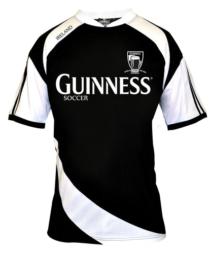 A black and white Guinness® Soccer Jersey featuring the word Guinness.