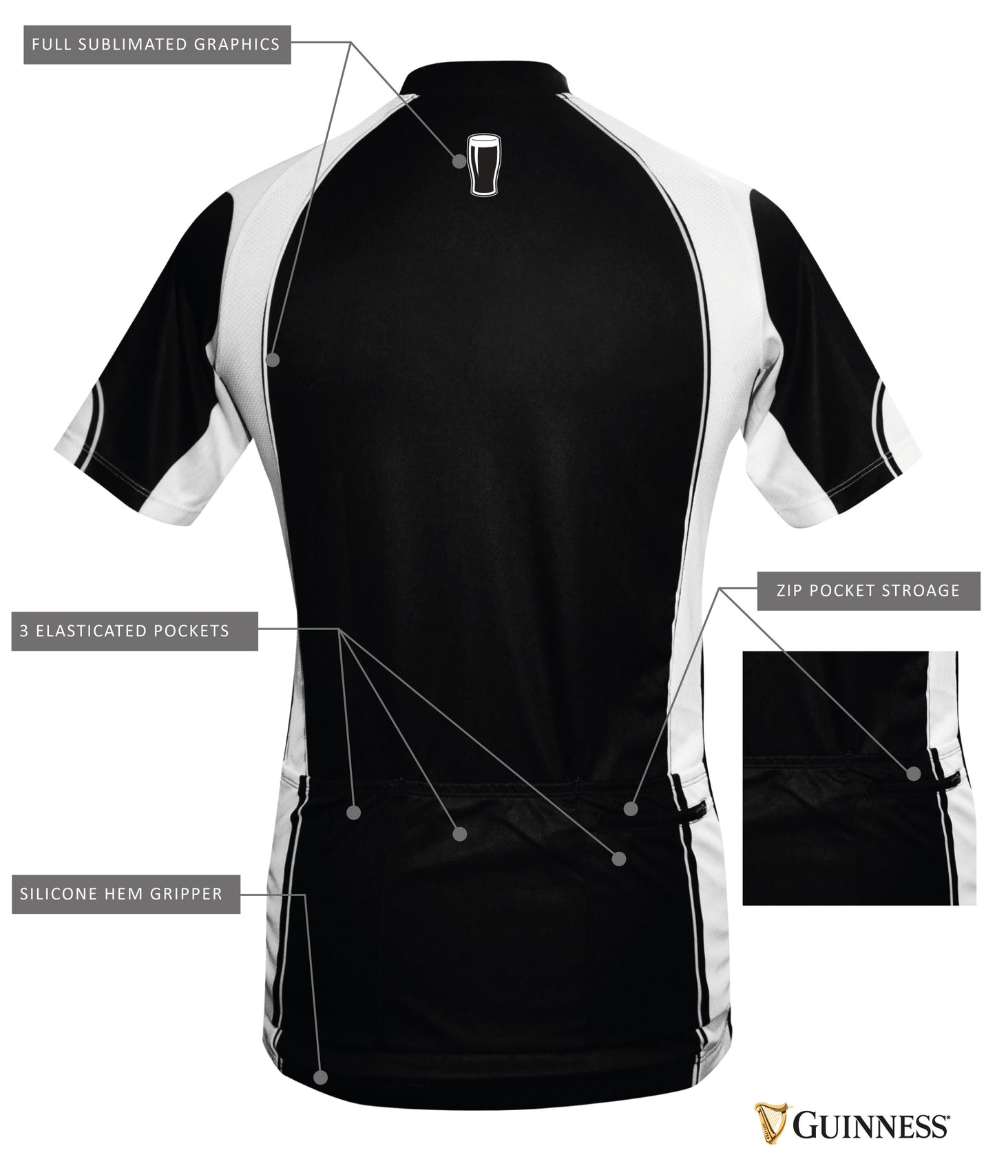 Guinness UK men's cycling jersey, crafted with a race cut for optimal performance results.