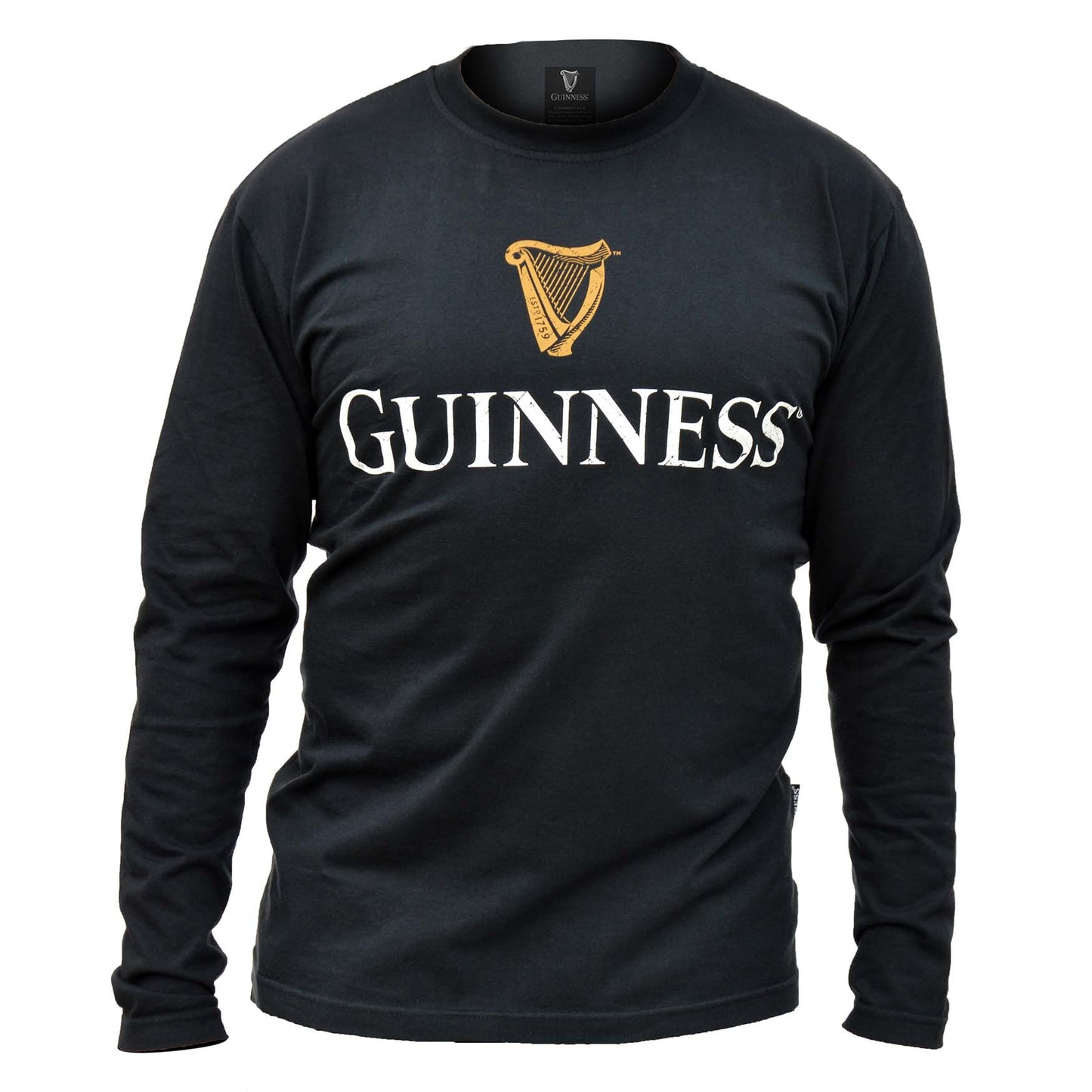 Guinness UK Black Trademark Label Long Sleeve T-Shirt, a Guinness UK trademark wardrobe essential.