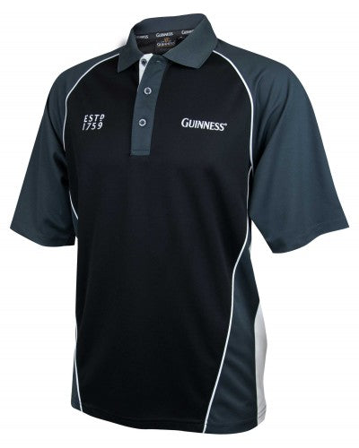 A black and white Guinness performance polo shirt with the word grenween on it.