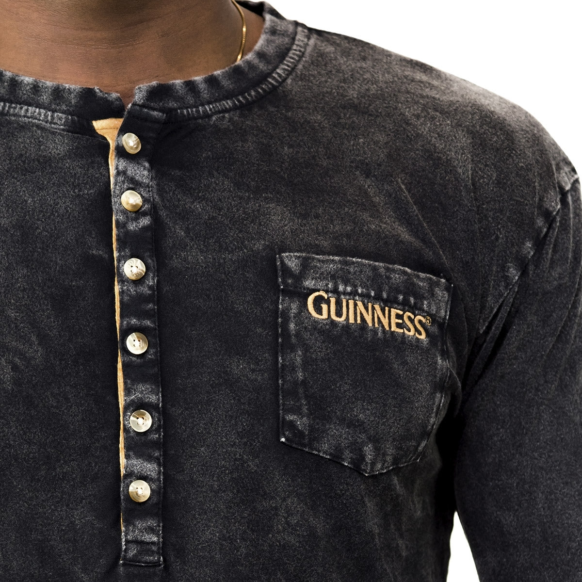 Black Classic Henley shirt with Guinness UK branding.