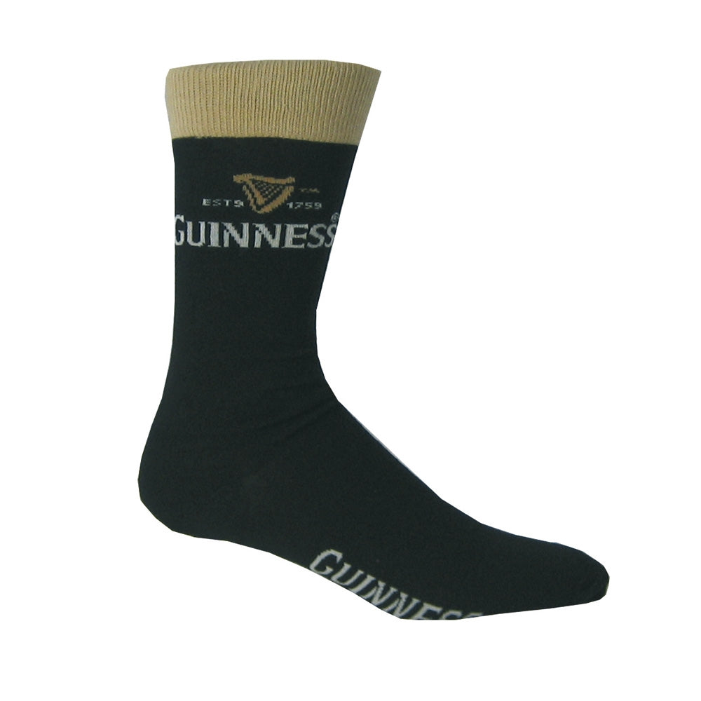 A black sock with a gold "Guinness" logo and harp emblem at the top, along with the text "estd 1759" above the logo.
