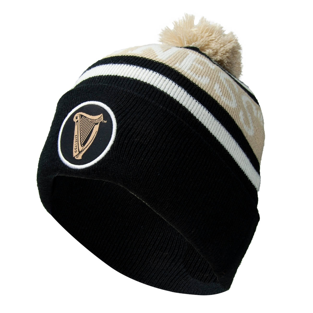 A warm Guinness Black and White Premium Beanie with a harp on it from Guinness UK.