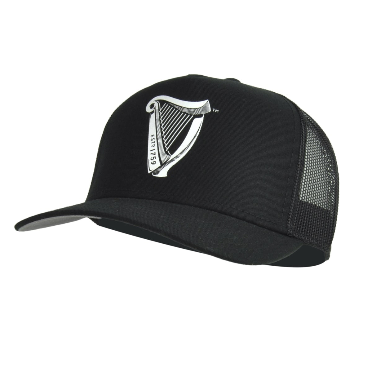 An adjustable Guinness Premium Black & White Harp Cap with the Guinness UK logo on it.