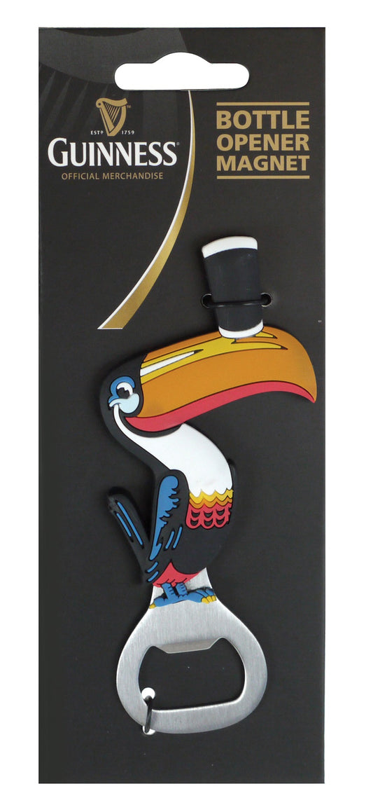 This Guinness Toucan PVC Opener Magnet features a delightful toucan and doubles as a bottle opener.