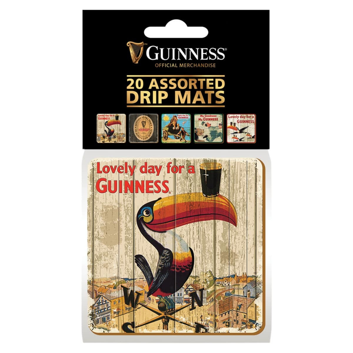 Description: Guinness Heritage Coasters with a toucan on them.