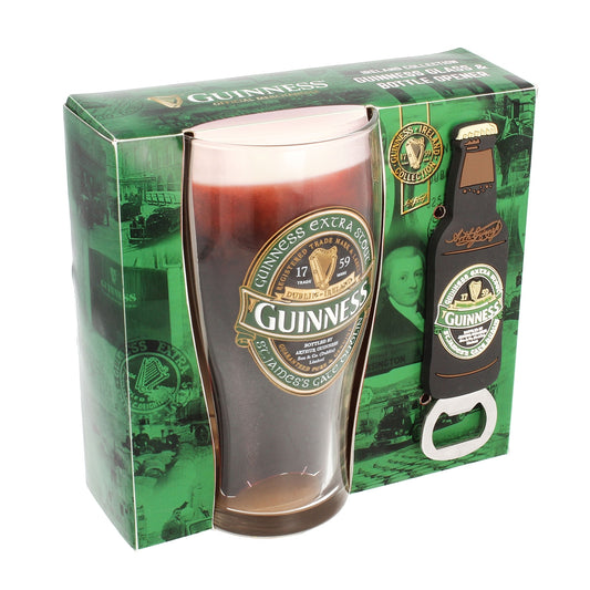 Authentic Guinness Ireland Label Pint Glass & PVC Opener Set imported from Ireland.