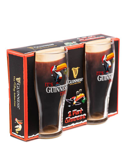 Two Guinness Christmas Toucan Pint Glasses - 2 Pack in a box by Guinness UK.