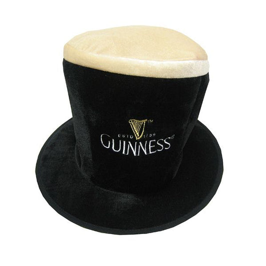 A promotional black and tan Guinness Novelty Pint Hat with the Guinness logo embroidered in gold on the front.