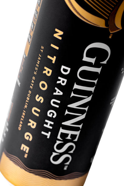 Guinness Nitrosurge Stout Beer Cans- 24 X 558ml featuring the Guinness UK device on a white background.