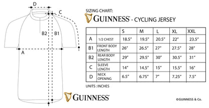 The Guinness UK cycling jersey size chart provides an accurate guide for determining the perfect fit for your Guinness Cycling Jersey. Whether you're a professional cyclist or a casual rider, this size chart will ensure optimal performance results.