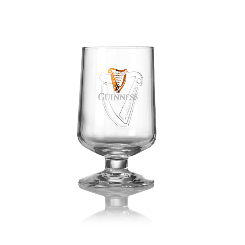 A Guinness Embossed Stem Glass on a white background.