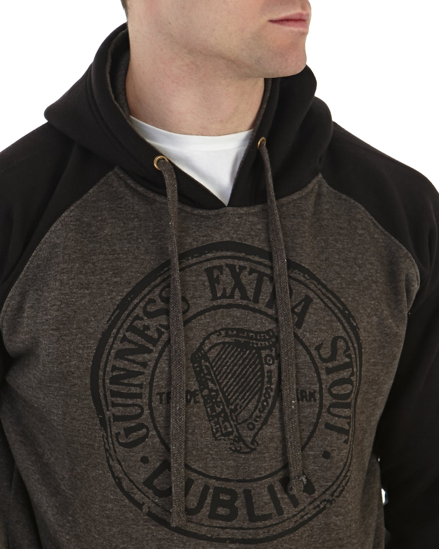 Guinness Extra Stout Charcoal Label Beer Bottle Hoodie with adjustable drawstring lined hood.