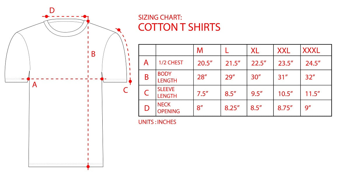 A size chart for a Guinness® Distressed T-Shirt.
