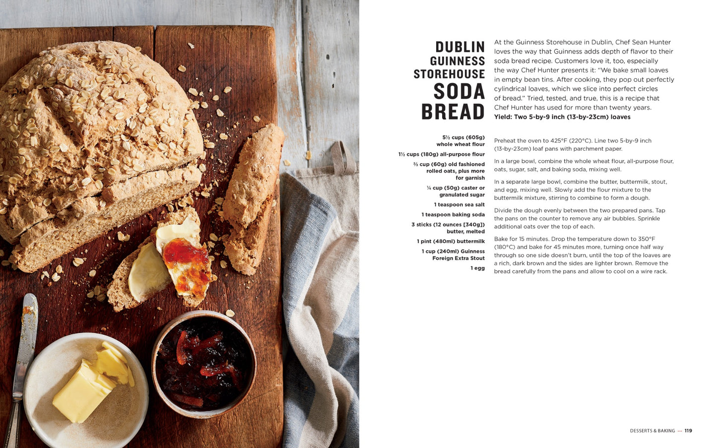 A page from the Official Guinness Hardcover Cookbook by Guinness UK displaying a recipe for Guinness bread.