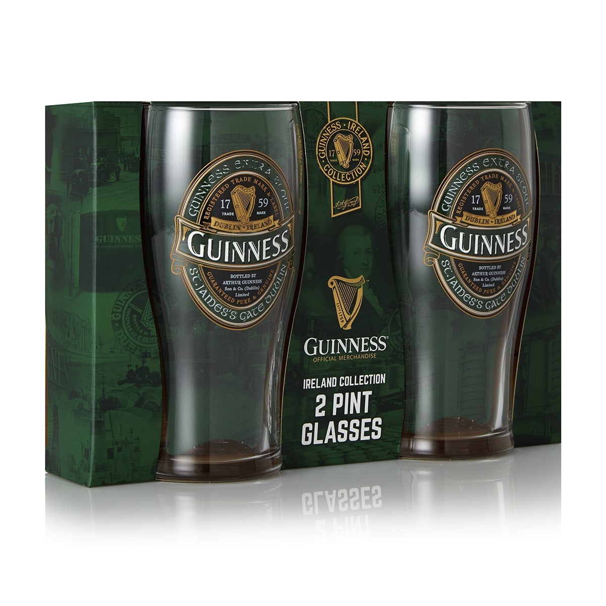 Set of 2 Guinness Ireland Collection Pint Glasses - imported from Ireland.