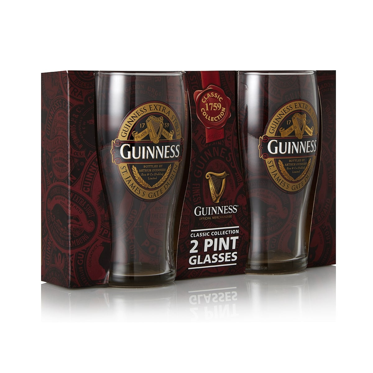 Guinness UK Classic Collection Pint Glass - 2 Pack.