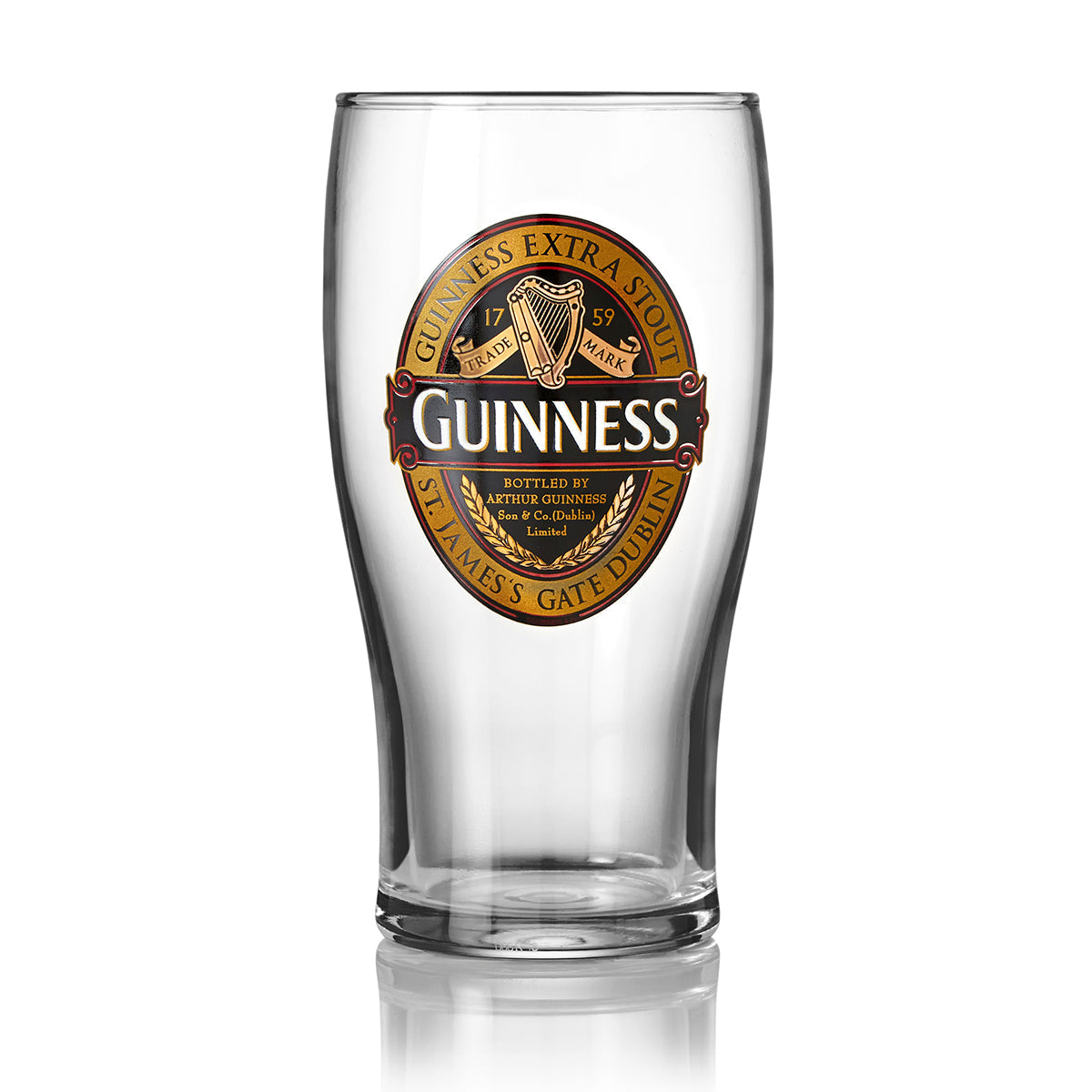 Limited edition Guinness UK branded Guinness Classic Collection Pint Glass - 24 Pack featuring the iconic Extra Stout label.