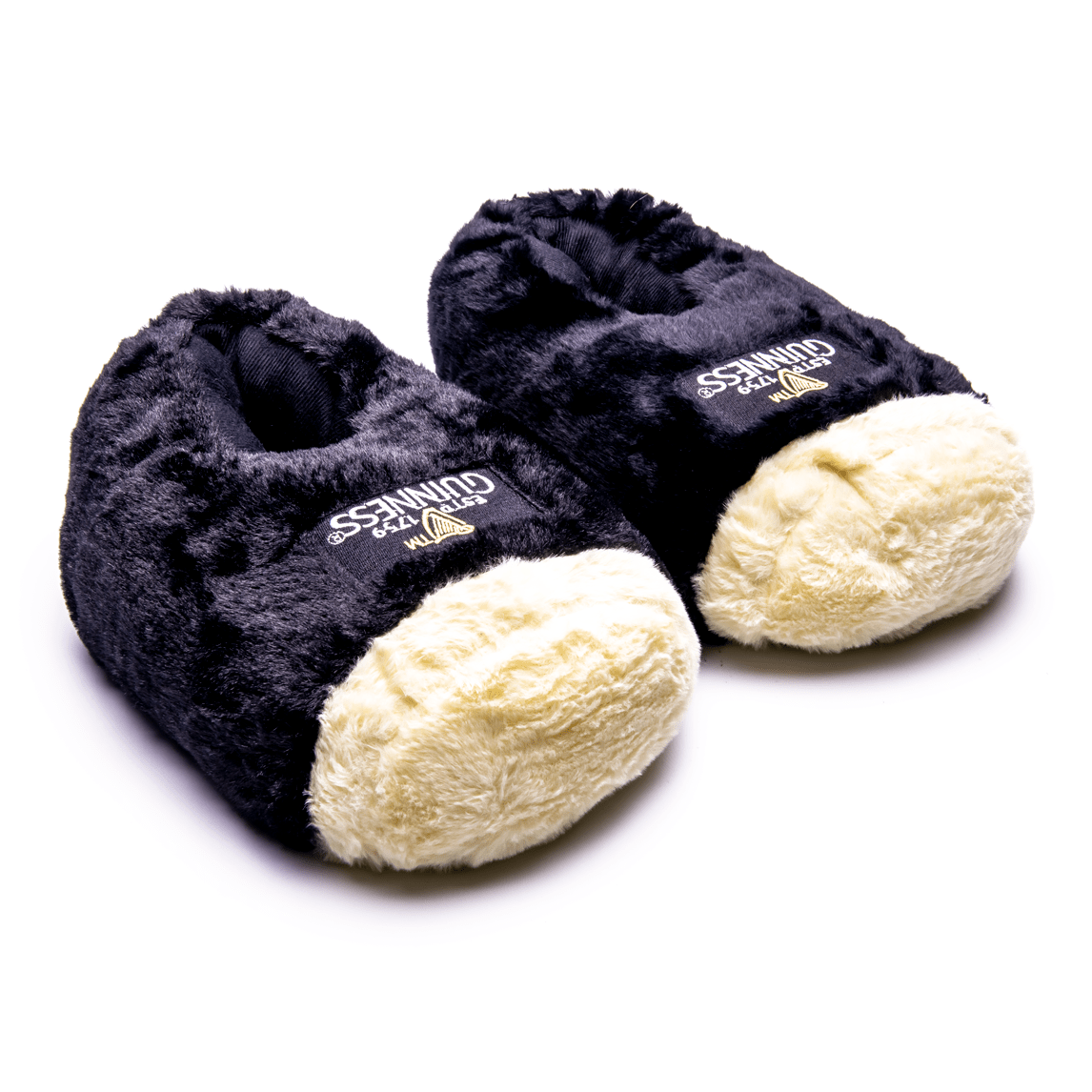 A pair of Guinness Pint Slippers on a white background.