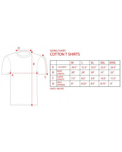A chart showing the measurements for a Navy Heathered EST 1759 T-Shirt from Guinness UK.