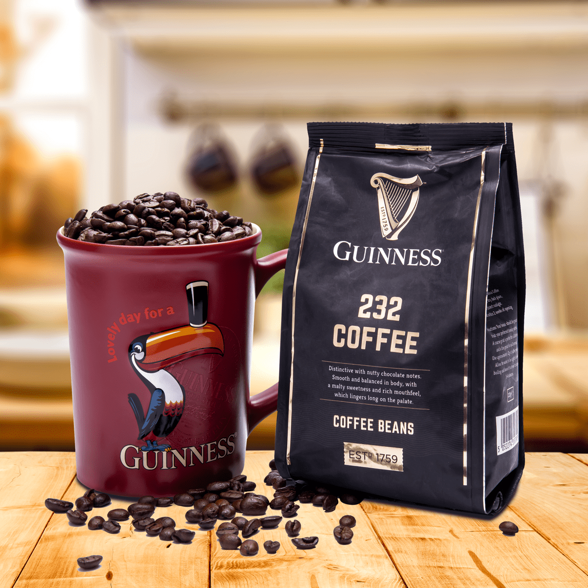 Guinness UK Guinness Toucan & Coffee Set with a bag of coffee beans.