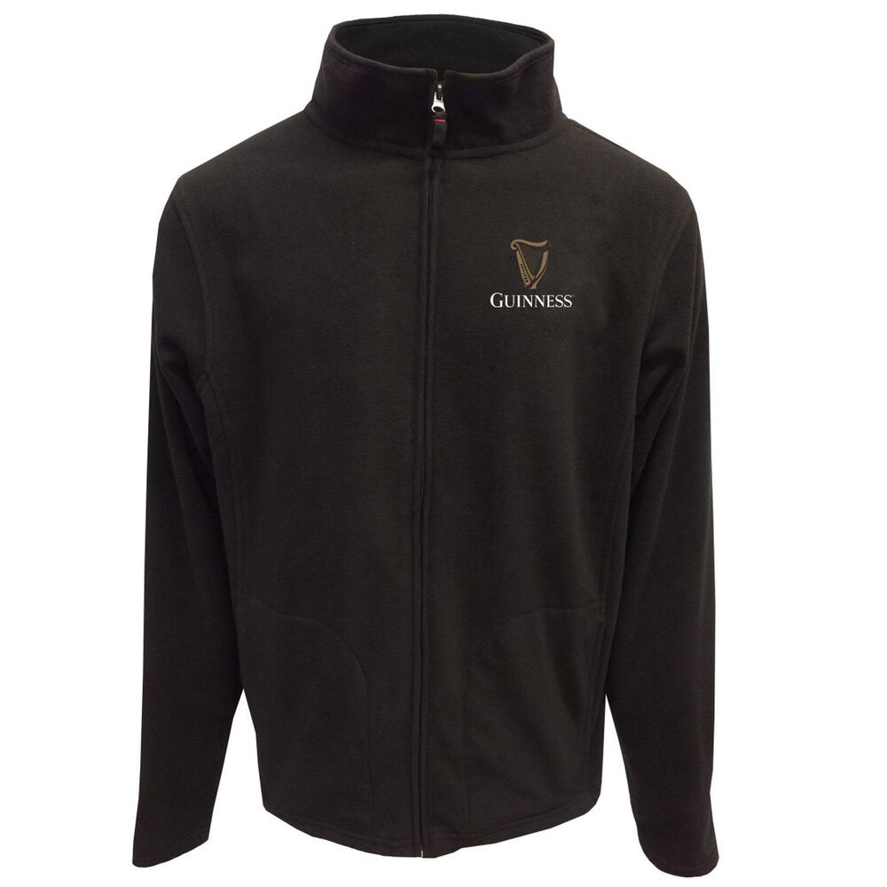 Guinness UK's renowned Classic Black Zip Fleece Top showcases the iconic Guinness logo on the chest.