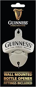 Guinness Webstore UK's Guinness Wall Mounted Bottle Opener comes in packaging, showcasing the official logo and the text "ESTD 1759 Dublin Ireland." This stylish kitchen accessory includes all necessary fittings.