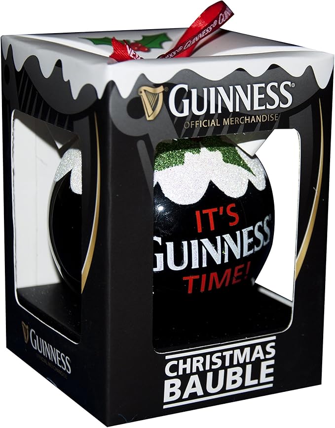 The Guinness Pint Bauble, nestled in a themed box, makes the perfect festive ornament. Adorned with the text "It's Guinness Time!", it's an ideal Christmas tree decoration for spreading holiday cheer.