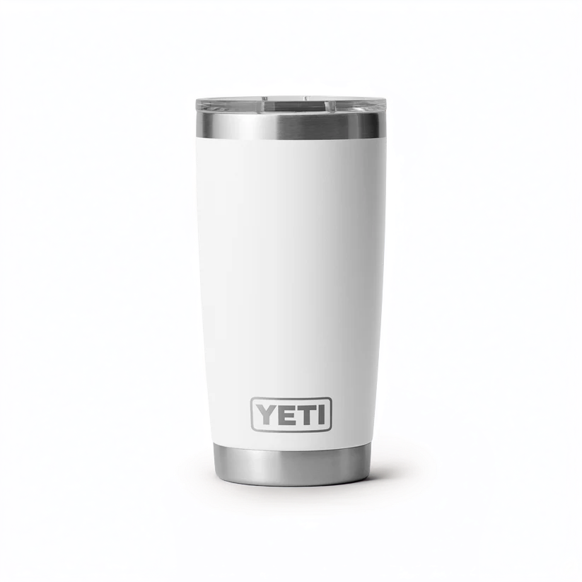 The Guinness Six Nations - Yeti 20oz Tumbler WHITE from Guinness Webstore UK, featuring a clear lid, stands upright on a plain white background—ideal for rugby fans.