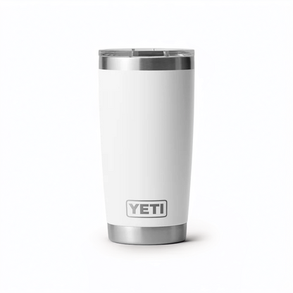 The Guinness Six Nations - Yeti 20oz Tumbler WHITE from Guinness Webstore UK, featuring a clear lid, stands upright on a plain white background—ideal for rugby fans.